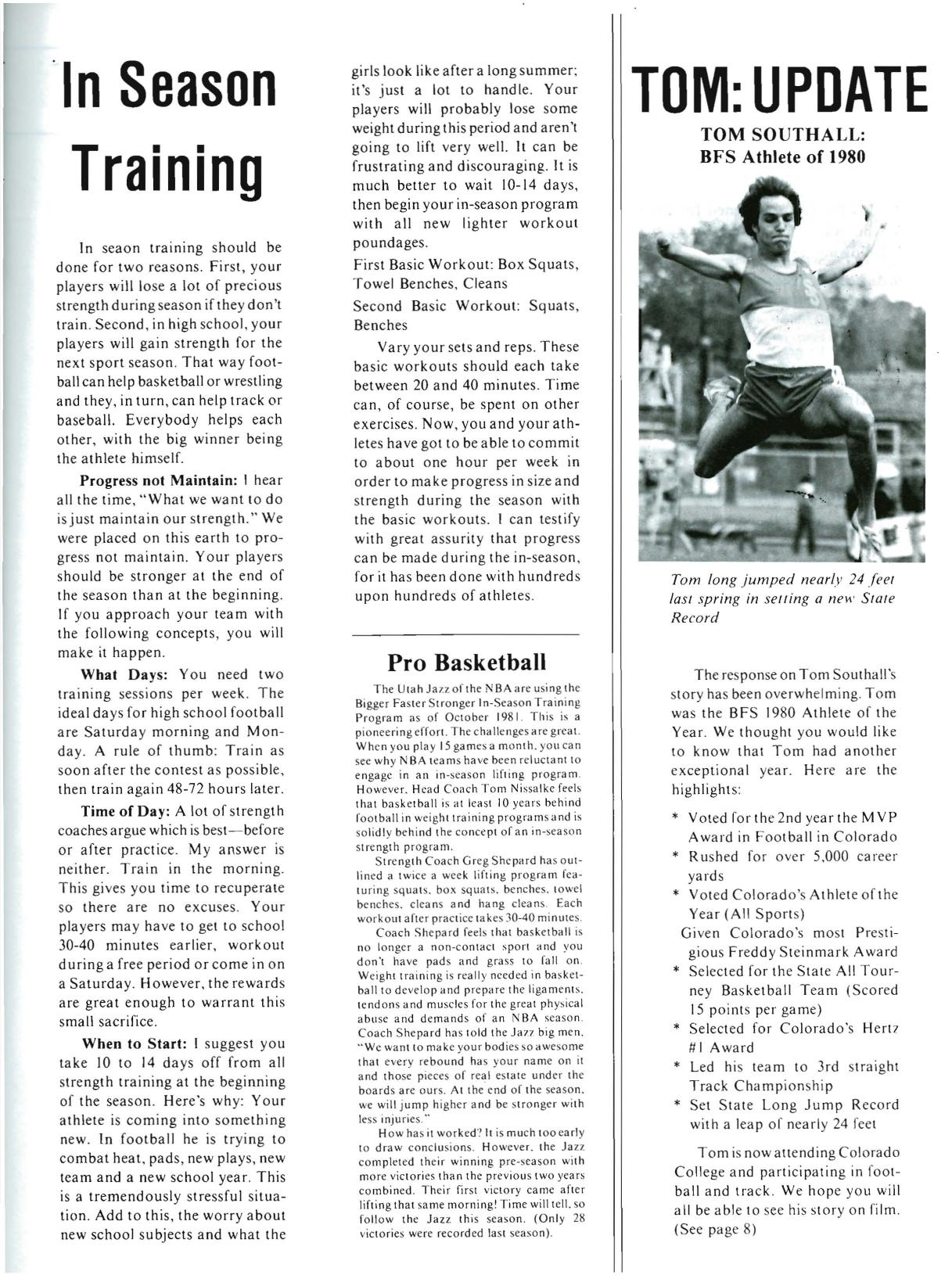 BFS In-Season Training article, 1981 — Utah Jazz Pilot Program