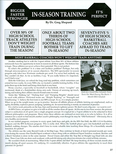 BFS In-Season Training article, Winter 1991, page 27